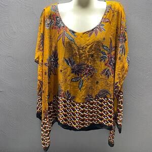 Alyx Round Neck Floral Geo Pattern XL Blouse Size 1X Yellow Women's Shawl